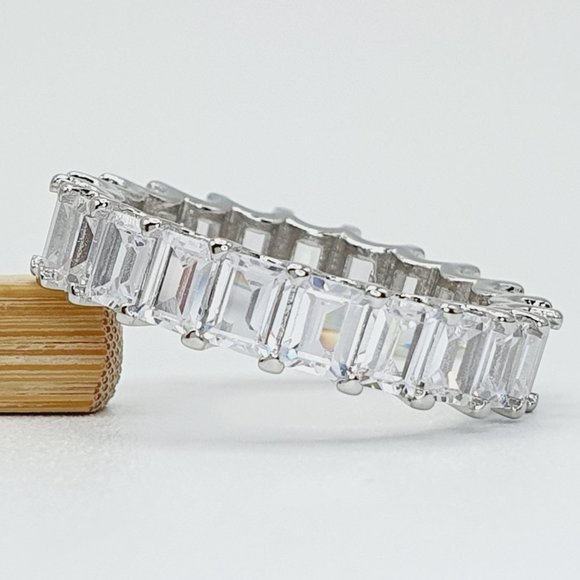 925 Sterling Silver Plated Clear CZ Eternity Wedding/, UNVN12103 - Picture 5 of 7